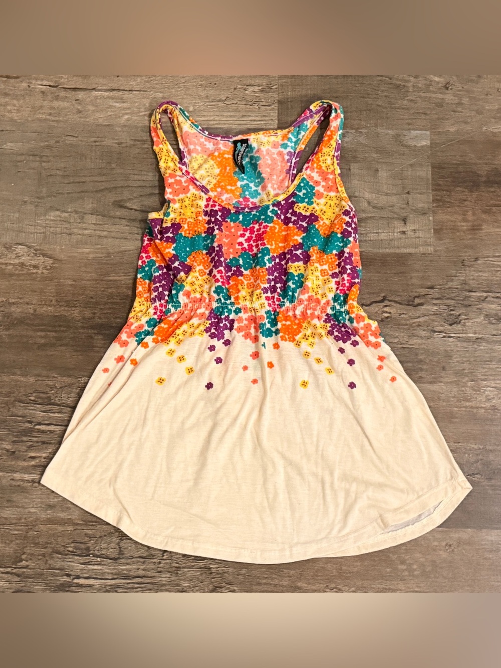 Weavers Floral Scoop Tank in Cream with Multicolor Print